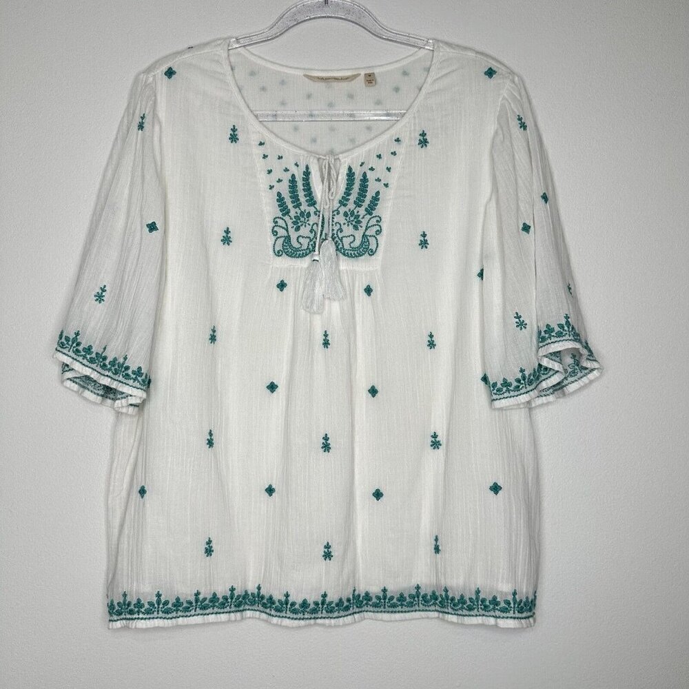 Soft Surroundings Embroidered Top Blouse Size M